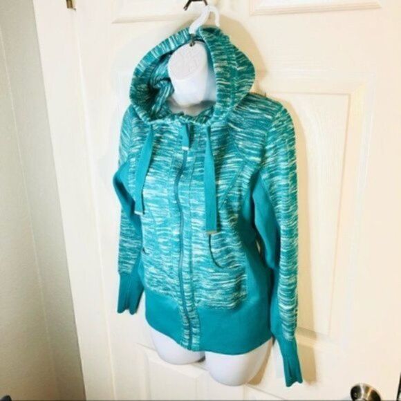 Zella Marled Hoodie Zipper Sweatshirt Jacket Long Sleeves Teal S - Picture 4 of 8